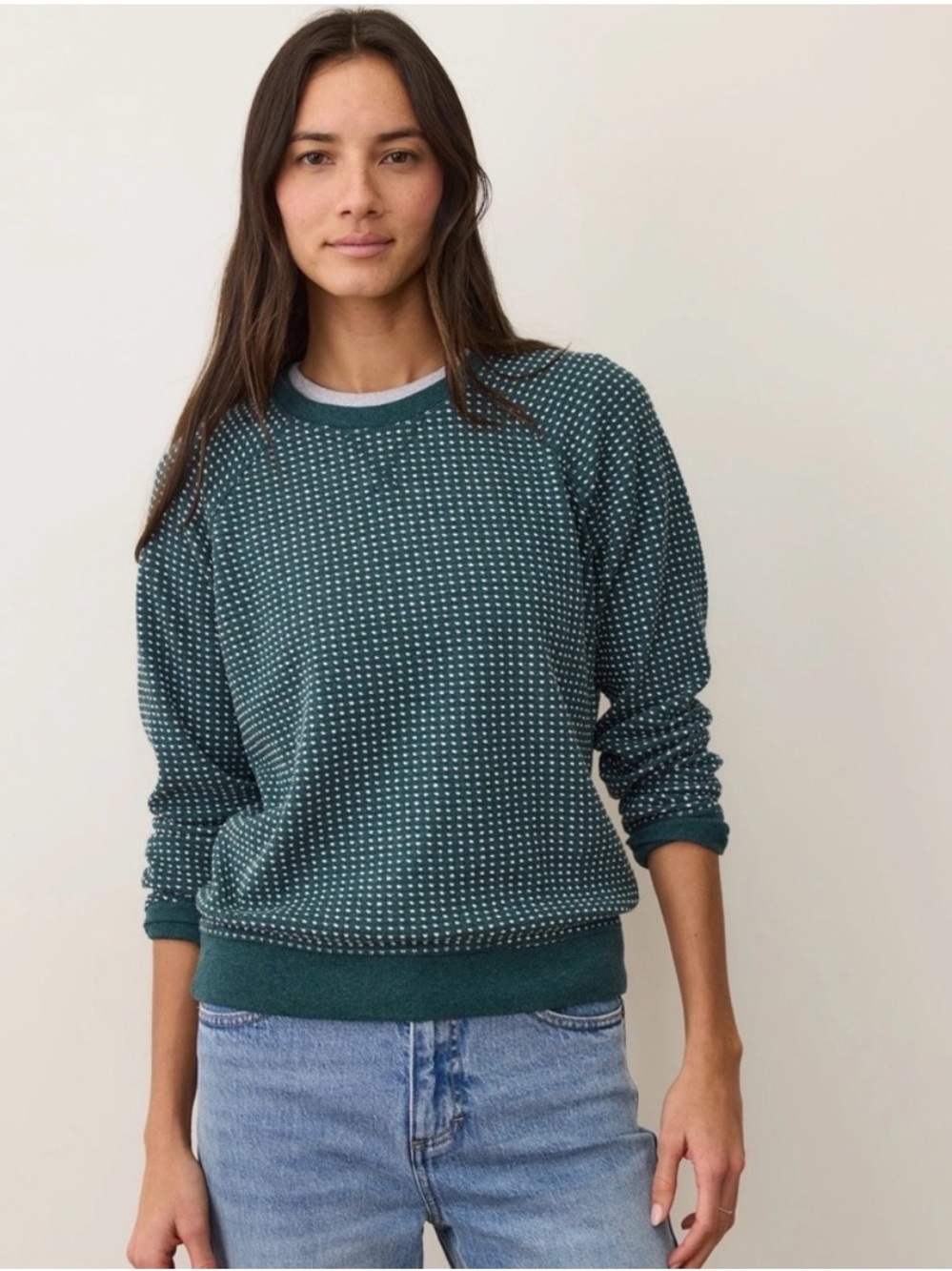 Marine Layer Daisy Textured Raglan Sweater XL Green Dotted Knit Crewneck